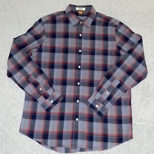 Tailor Vintage Indigo Men's Medium Navy Plaid Shirt Cotton Long Sleeve Casual